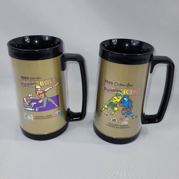 O-Pee-Chee Hockey & Baseball Cards 1991 Plastic Thermo Serv Cup Mug Set - Picture 1 of 1